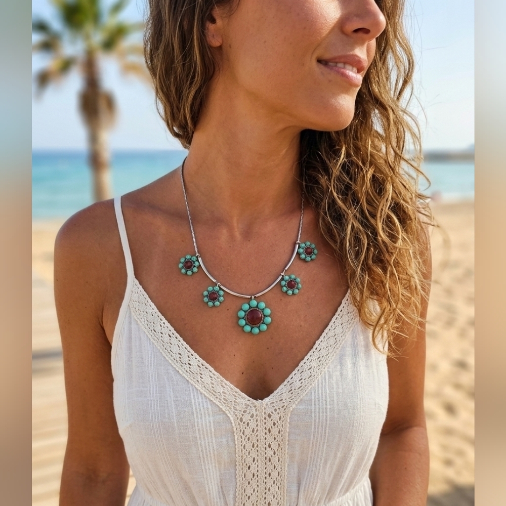 Elegant Turquoise Floral Necklace